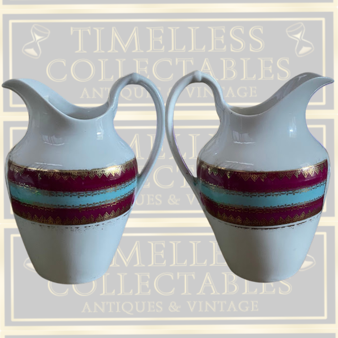 Antique Ernst Wahliss Austria Porcelain Royal Vienna Beehive Deep Bowl & Jug