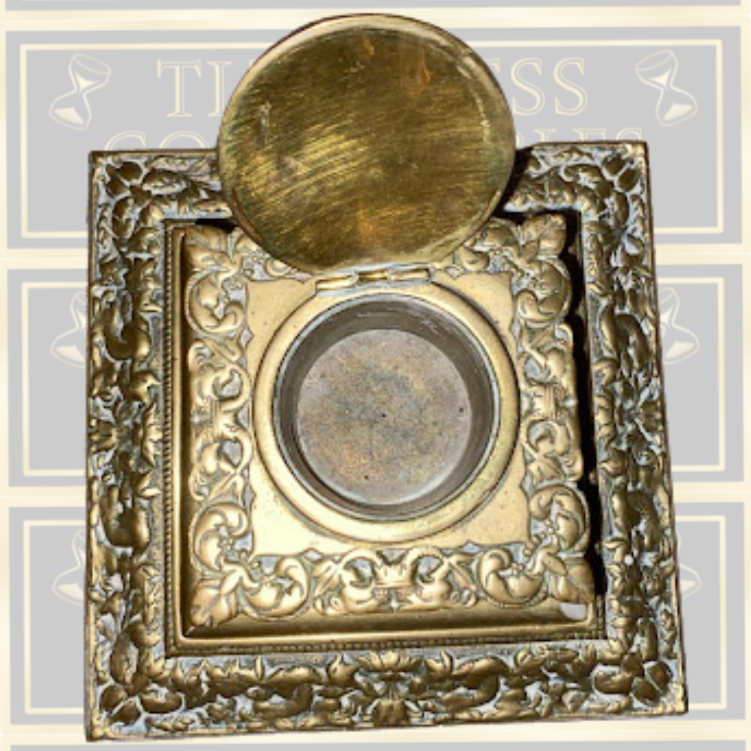 Antique Large Ornate Brass Inkwell