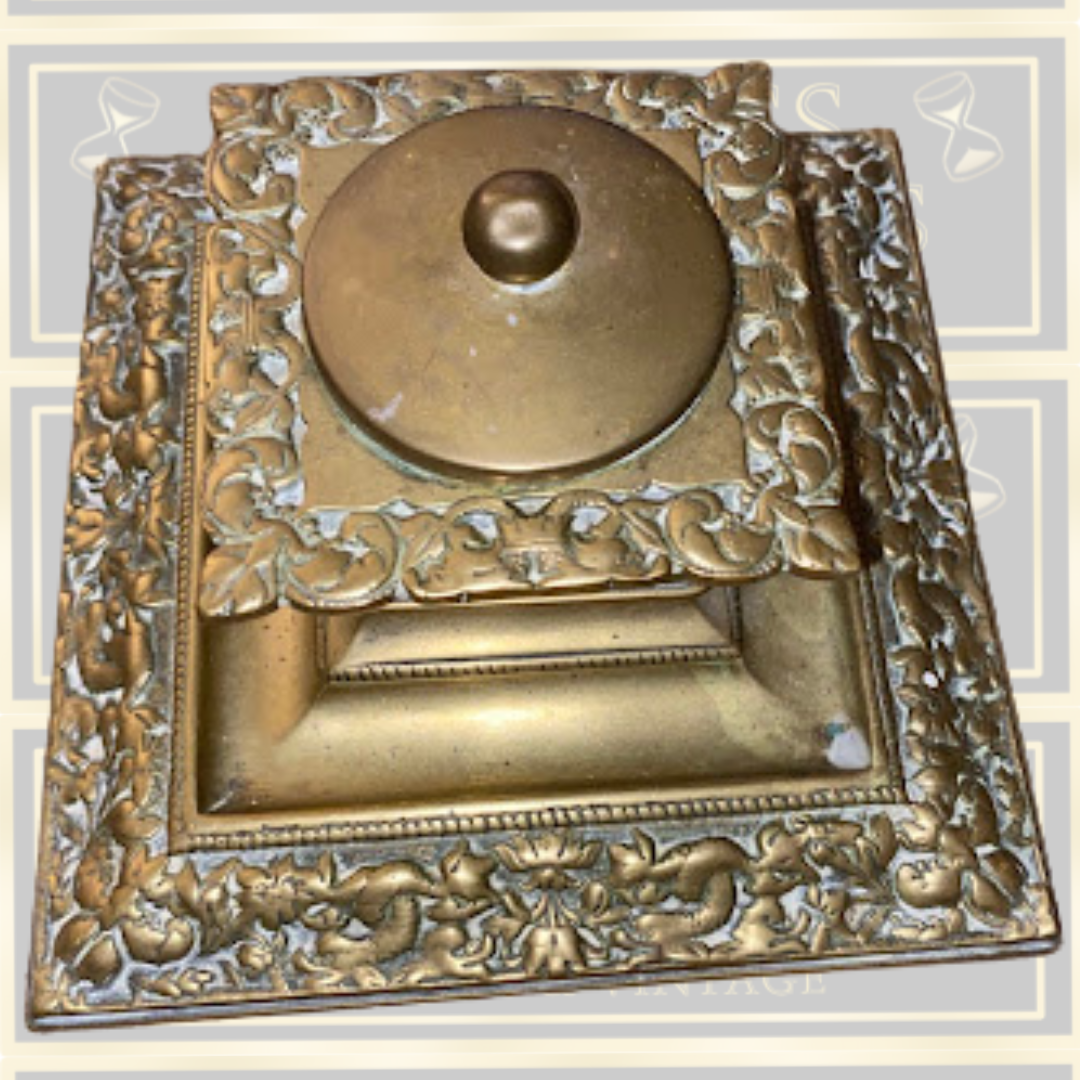 Antique Large Ornate Brass Inkwell
