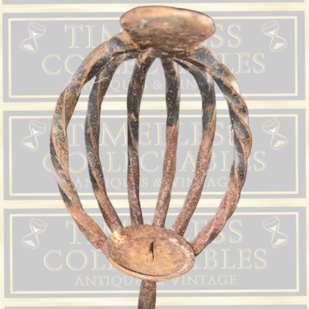 Antique Pair Large Gothic Handmade Wrought Iron Candle Holders