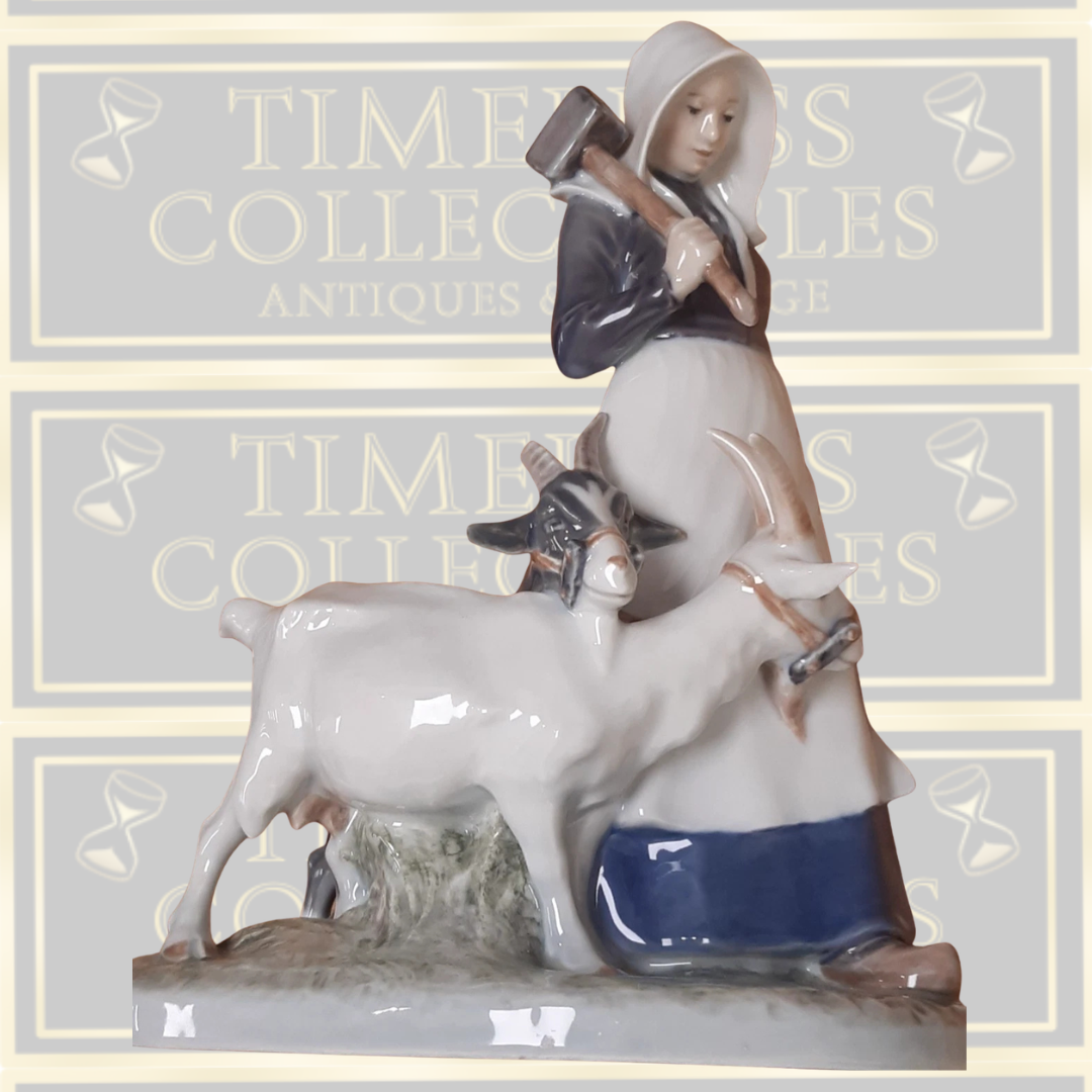 Vintage Royal Copenhagen Girl & Goats Figurine
