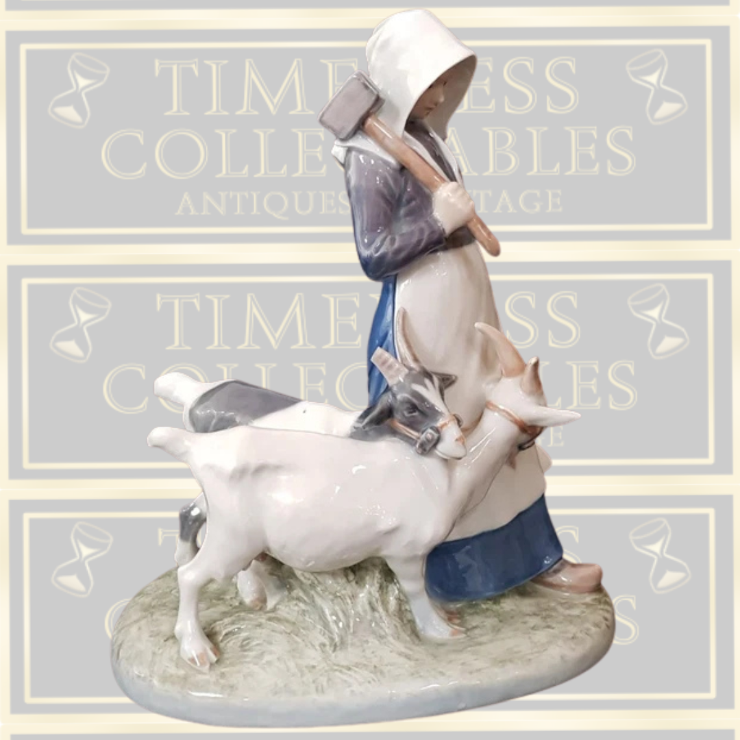 Vintage Royal Copenhagen Girl & Goats Figurine