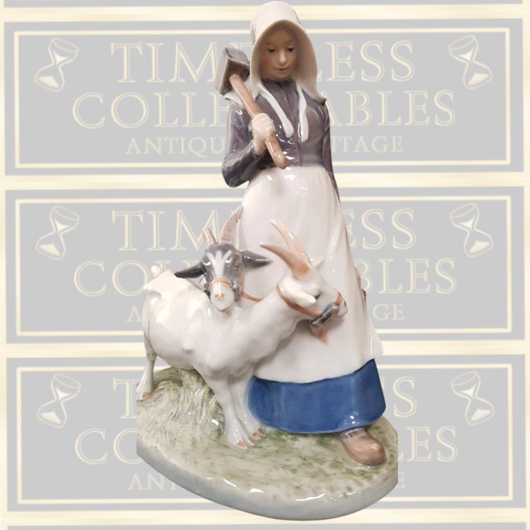 Vintage Royal Copenhagen Girl & Goats Figurine