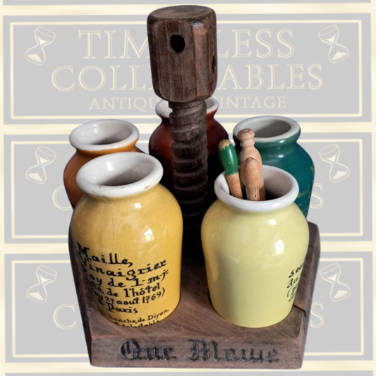 Original Vintage French Maille Condiment Pots & Caddy