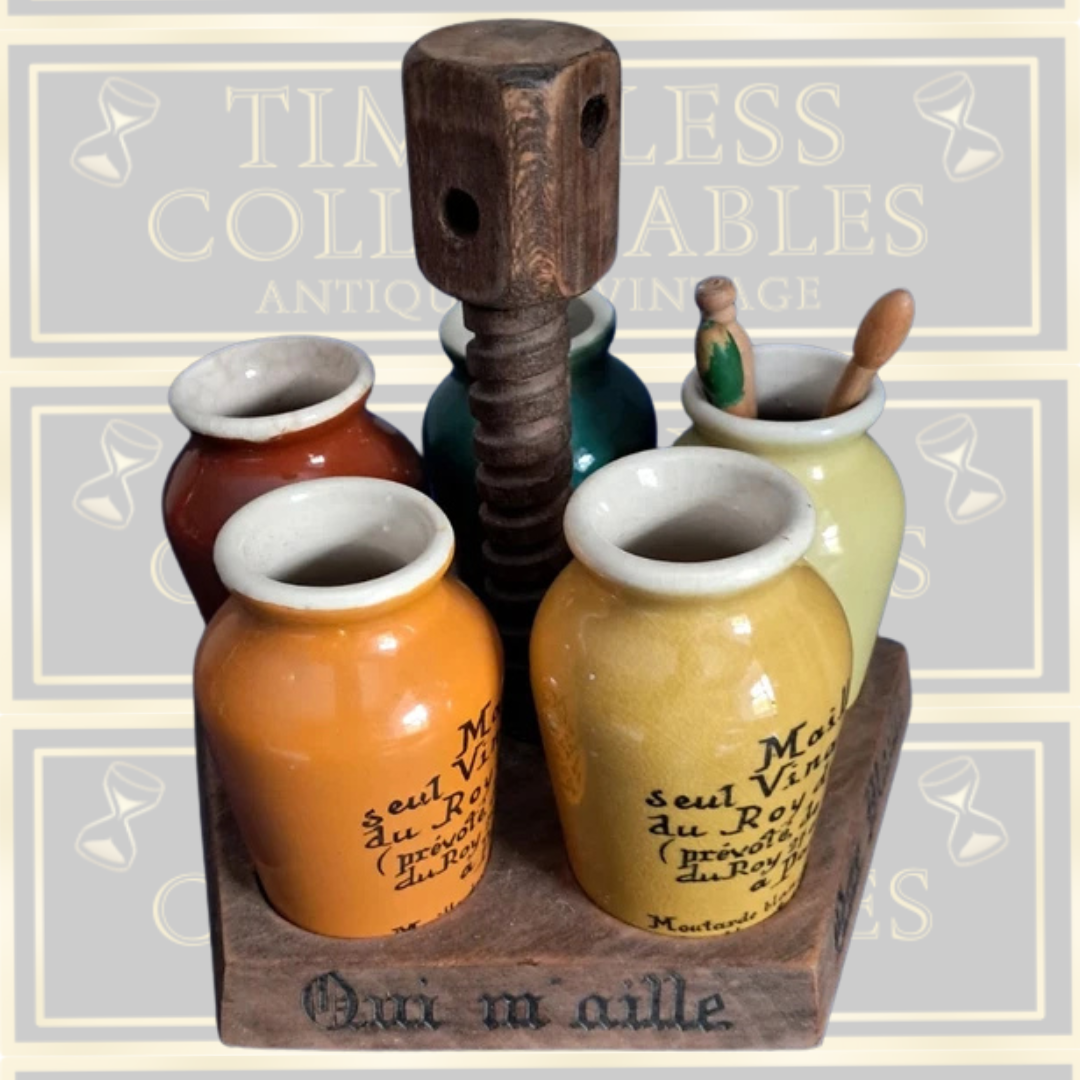 Original Vintage French Maille Condiment Pots & Caddy