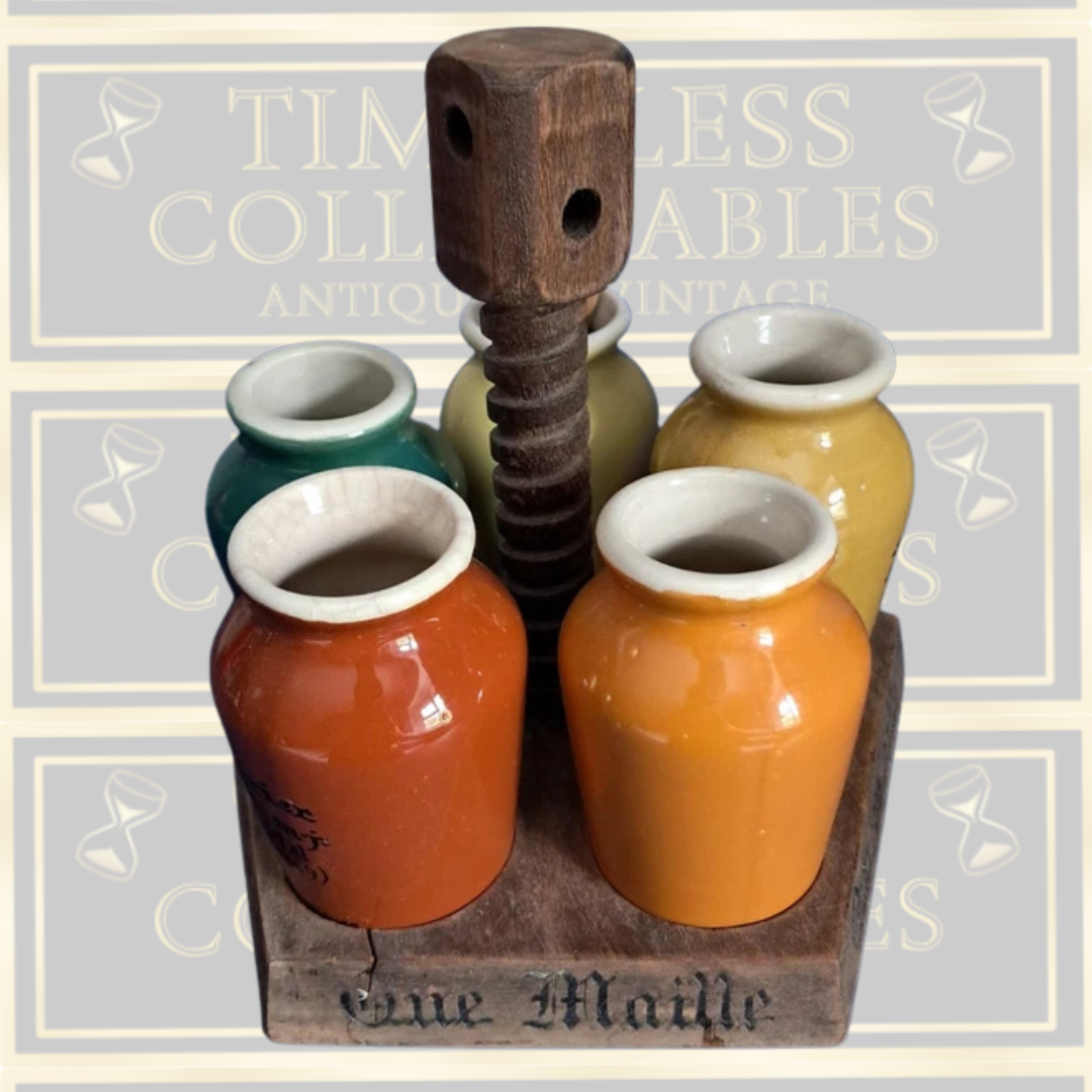 Original Vintage French Maille Condiment Pots & Caddy