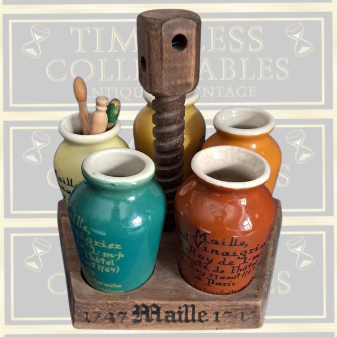 Original Vintage French Maille Condiment Pots & Caddy