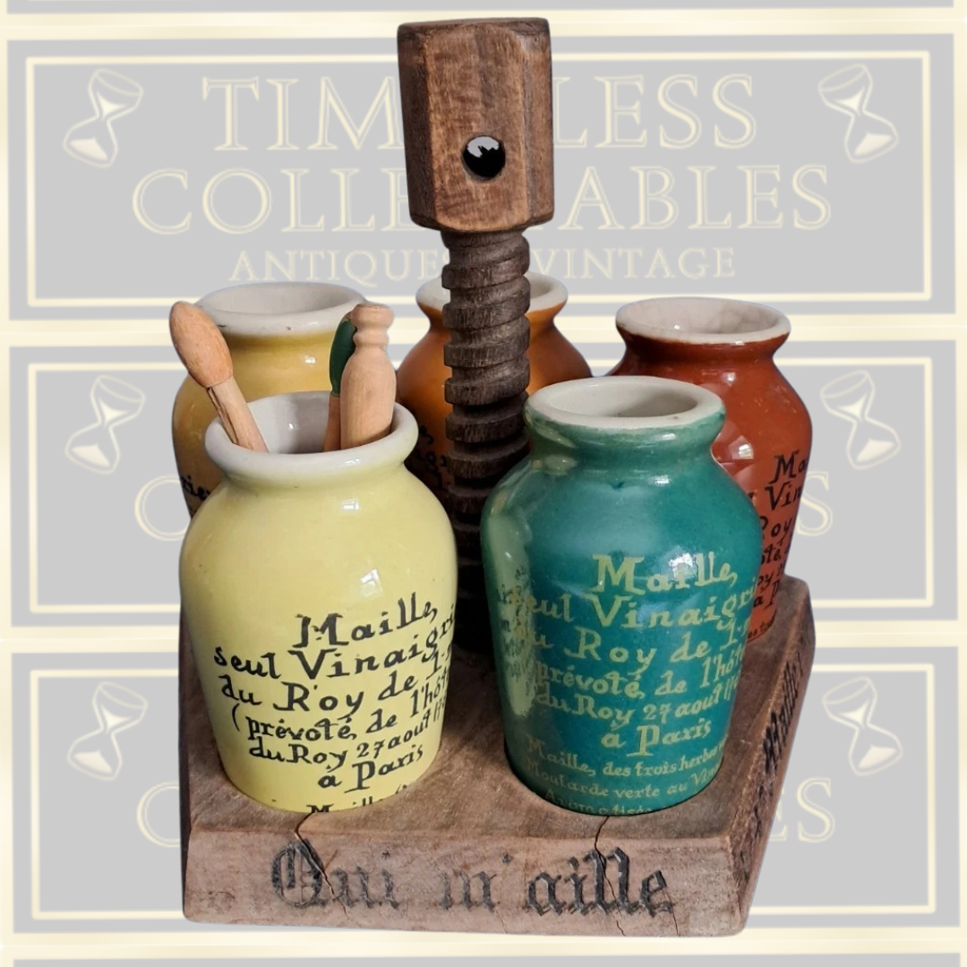 Original Vintage French Maille Condiment Pots & Caddy