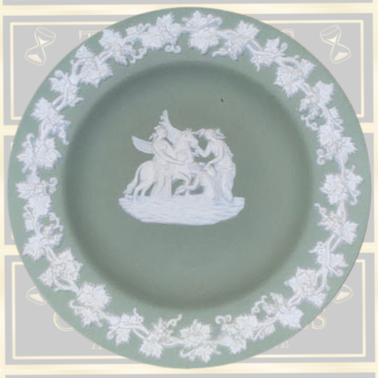 Vintage Wedgwood Jasperware Sage Green White Neoclassical Cameo Scene Trinket Dish