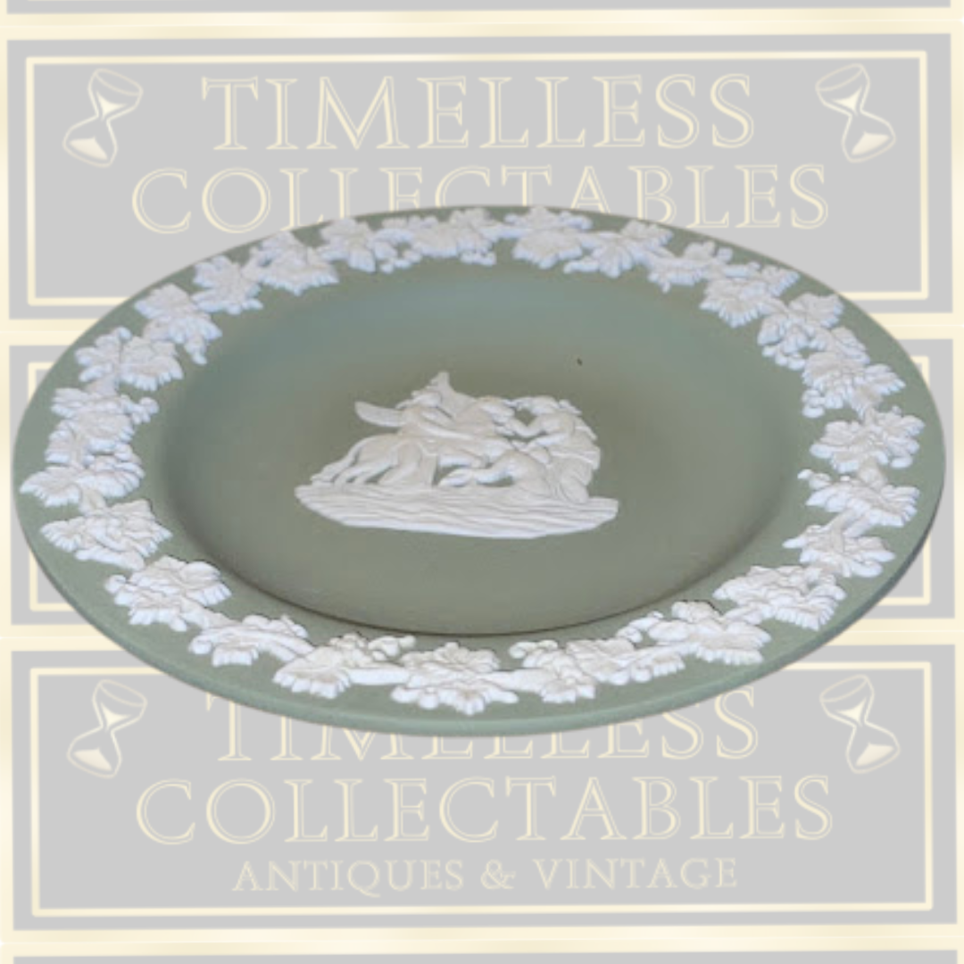 Vintage Wedgwood Jasperware Sage Green White Neoclassical Cameo Scene Trinket Dish