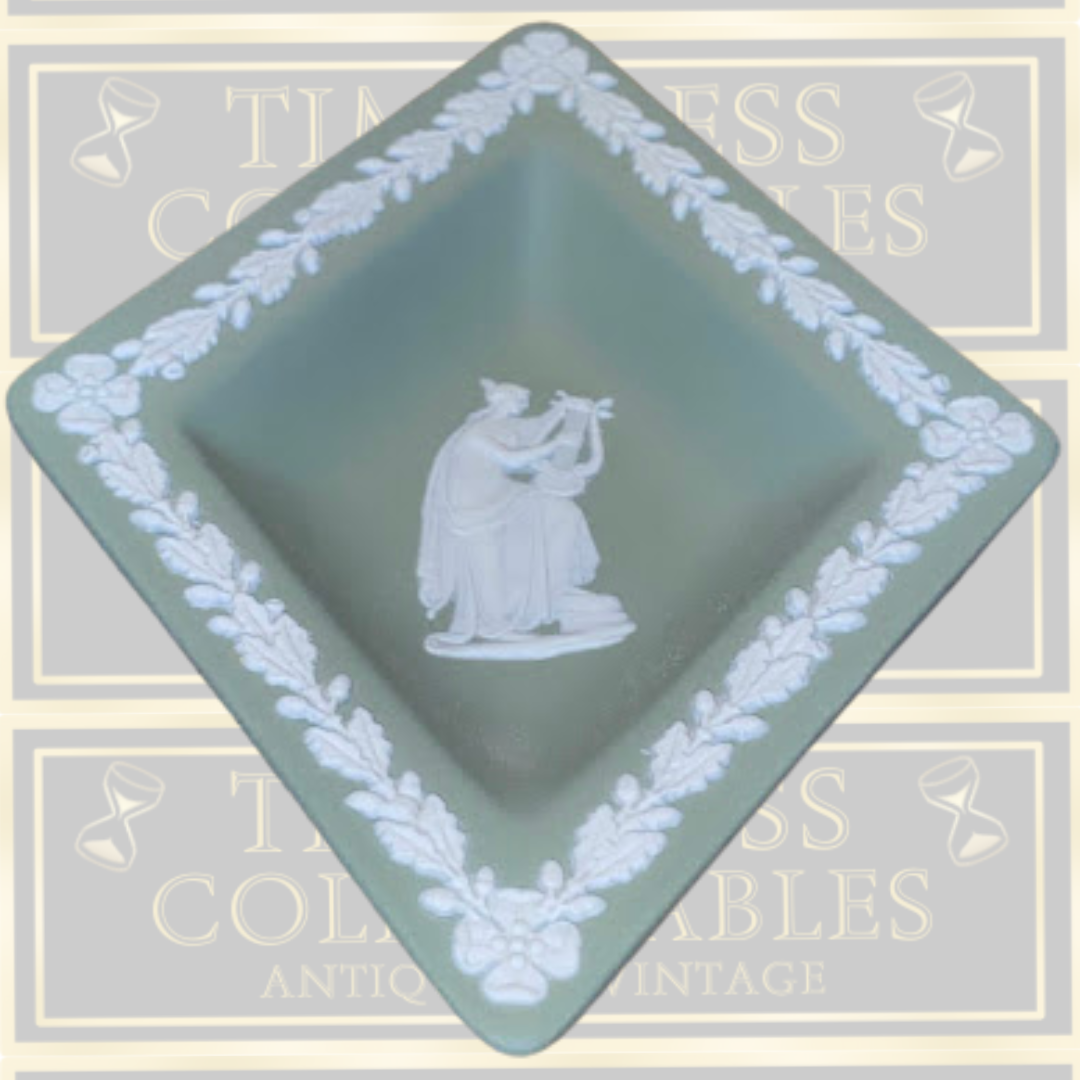 Vintage Wedgwood Jasperware Green Diamond Trinket Dish