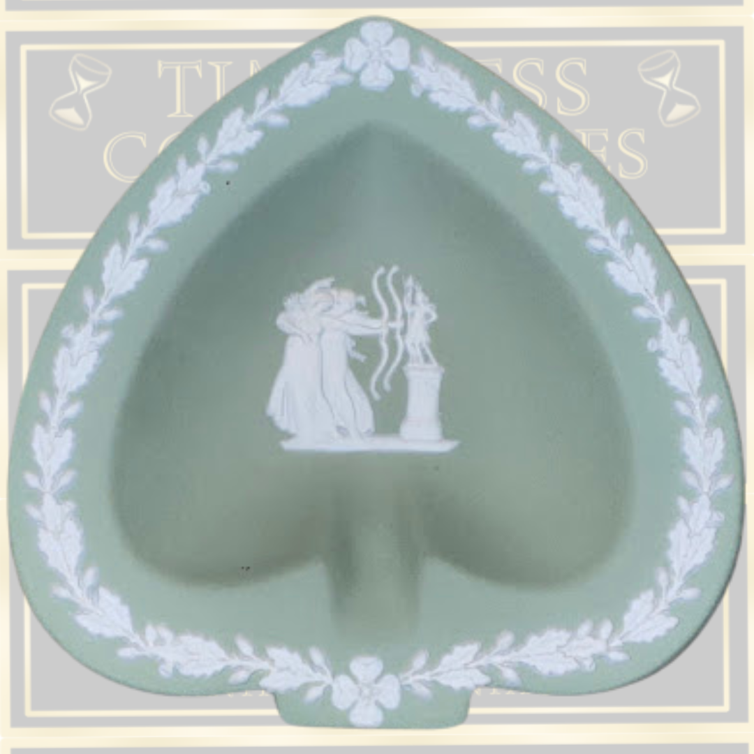 Vintage Wedgwood Green Jasperware Spade Shape Pin Dish