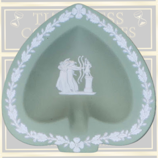 Vintage Wedgwood Green Jasperware Spade Shape Pin Dish