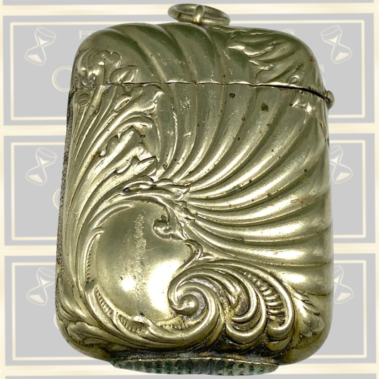 Antique Silver Plated Match Vesta Case Shelled Floral