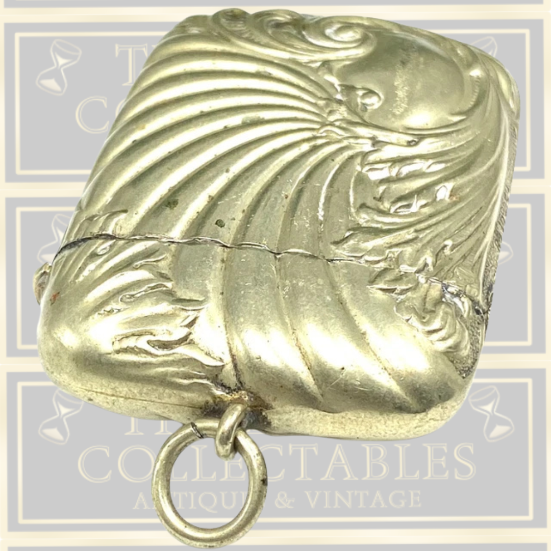Antique Silver Plated Match Vesta Case Shelled Floral