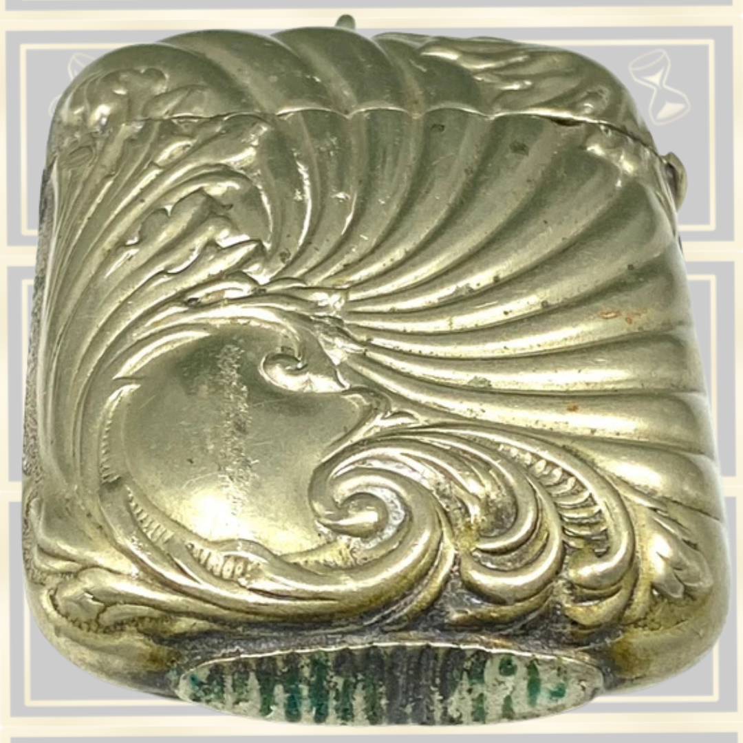 Antique Silver Plated Match Vesta Case Shelled Floral