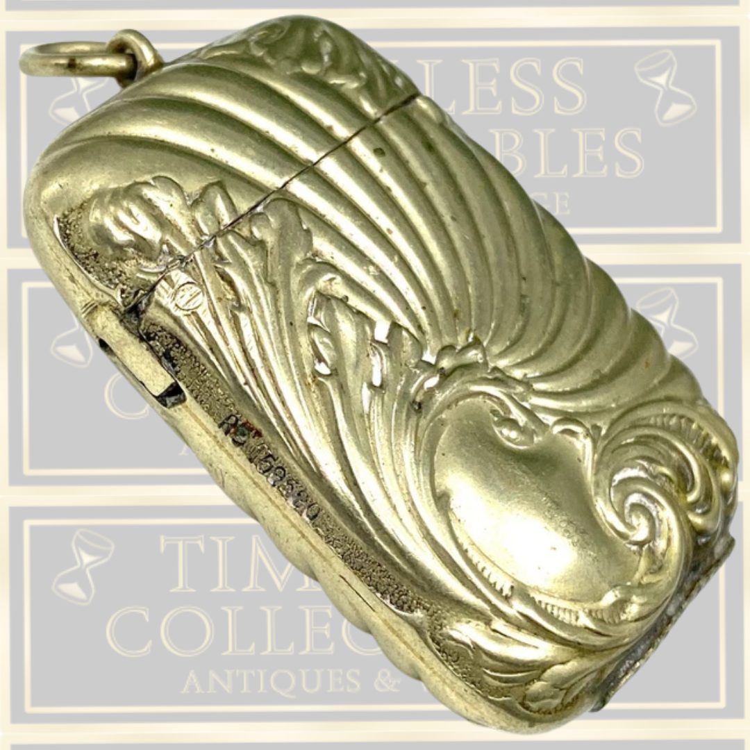 Antique Silver Plated Match Vesta Case Shelled Floral