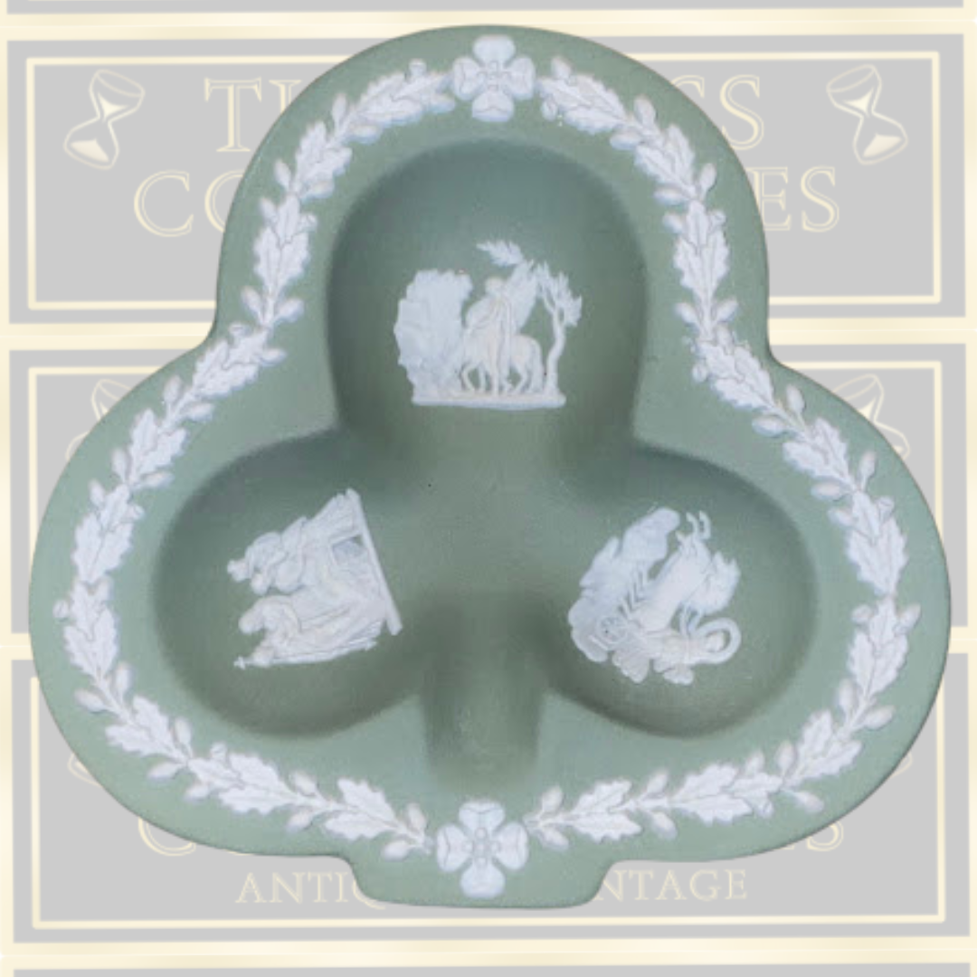 Vintage Pair Wedgwood Sage Green Jasperware Club Trinket Dishes