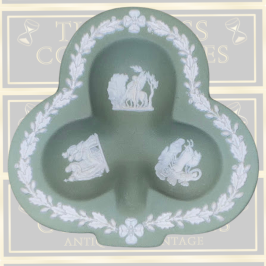 Vintage Pair Wedgwood Sage Green Jasperware Club Trinket Dishes
