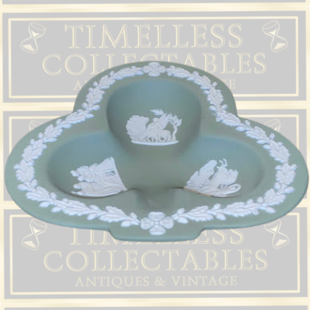 Vintage Pair Wedgwood Sage Green Jasperware Club Trinket Dishes