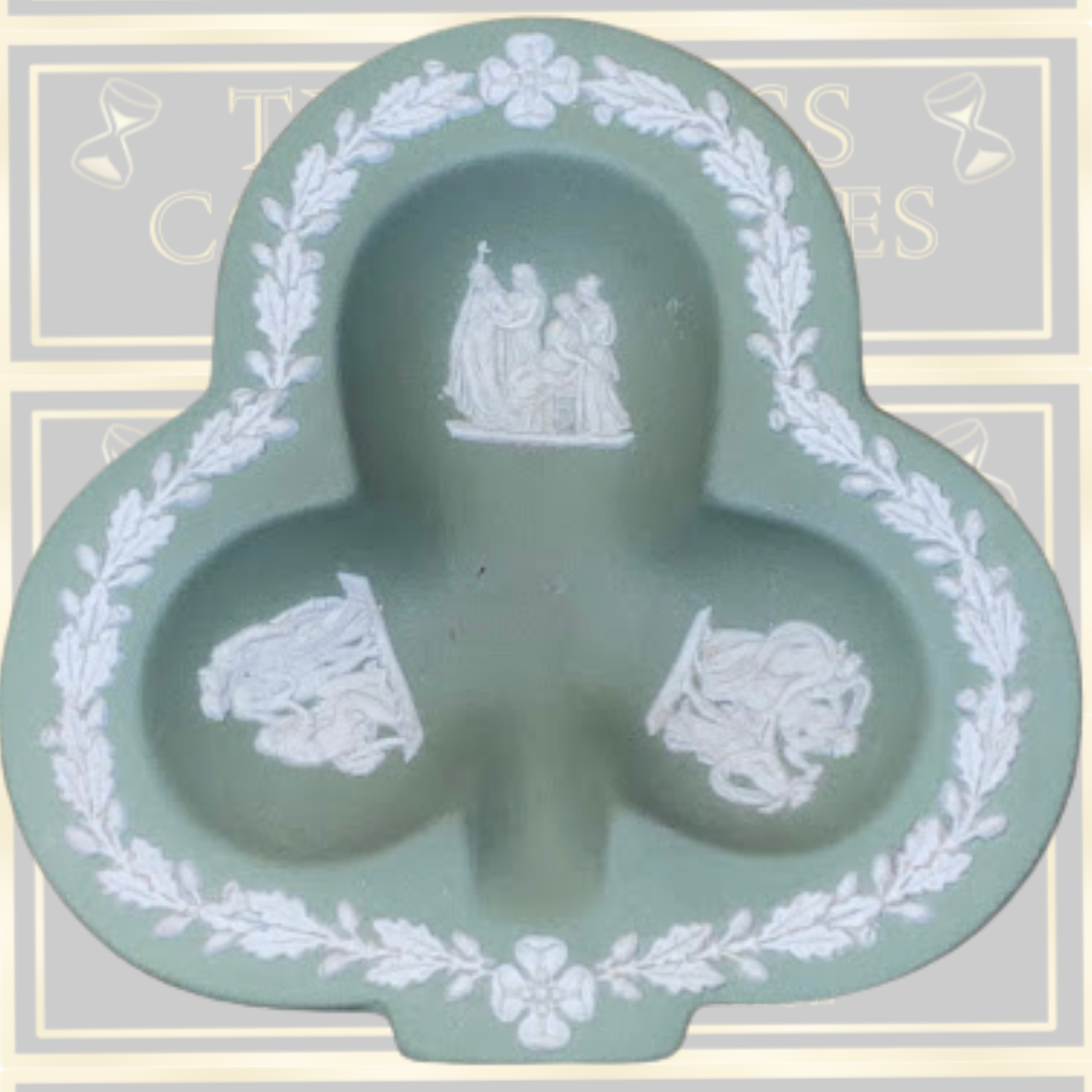 Vintage Pair Wedgwood Sage Green Jasperware Club Trinket Dishes