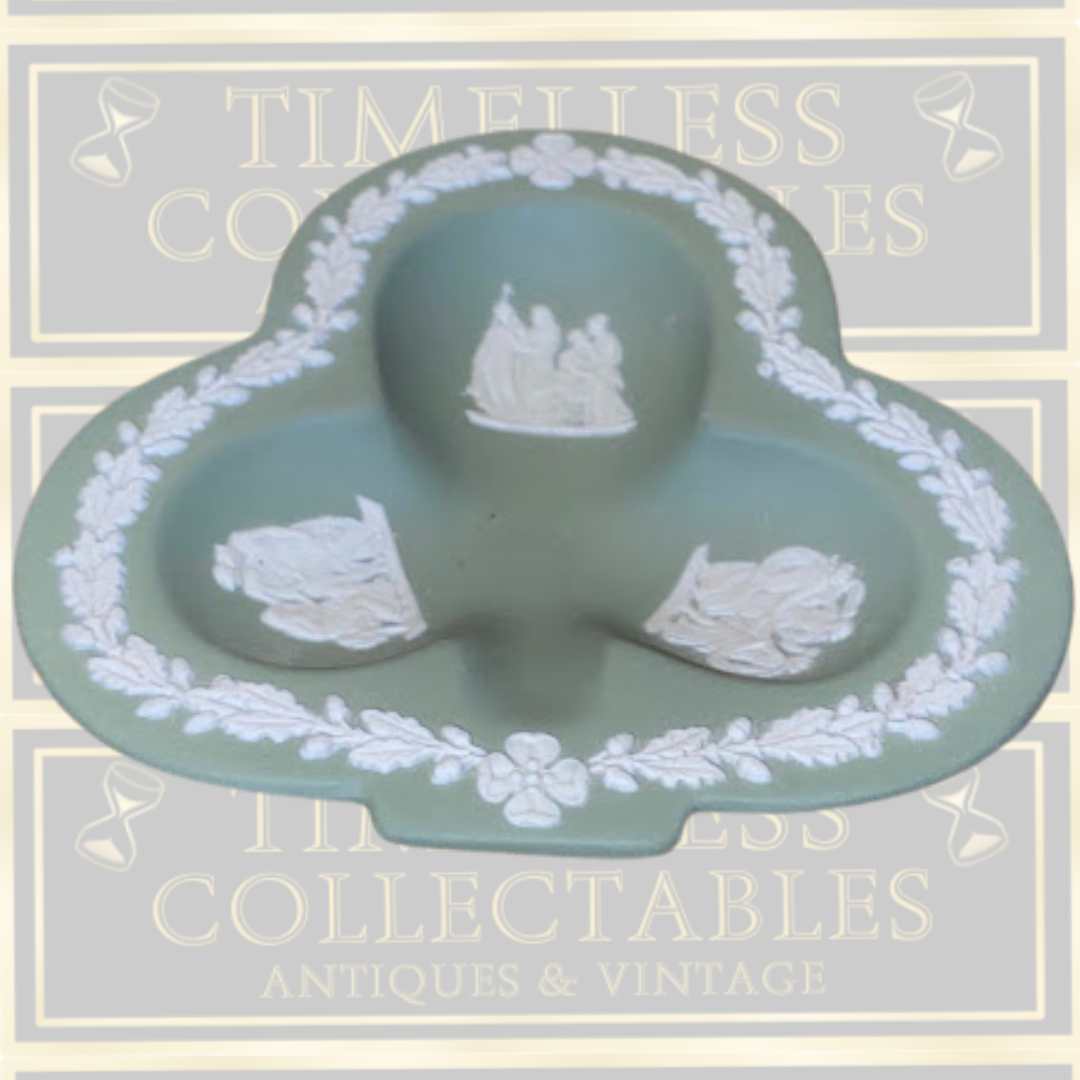 Vintage Pair Wedgwood Sage Green Jasperware Club Trinket Dishes