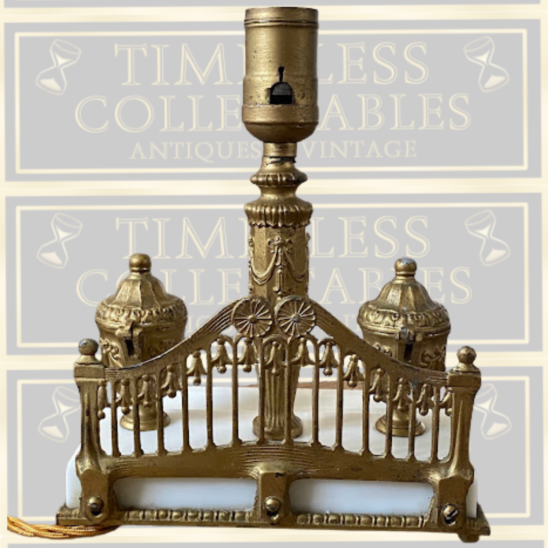 Antique Neoclassical Style Table Lamp & Ink Stands