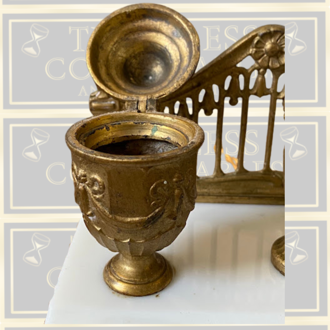 Antique Neoclassical Style Table Lamp & Ink Stands