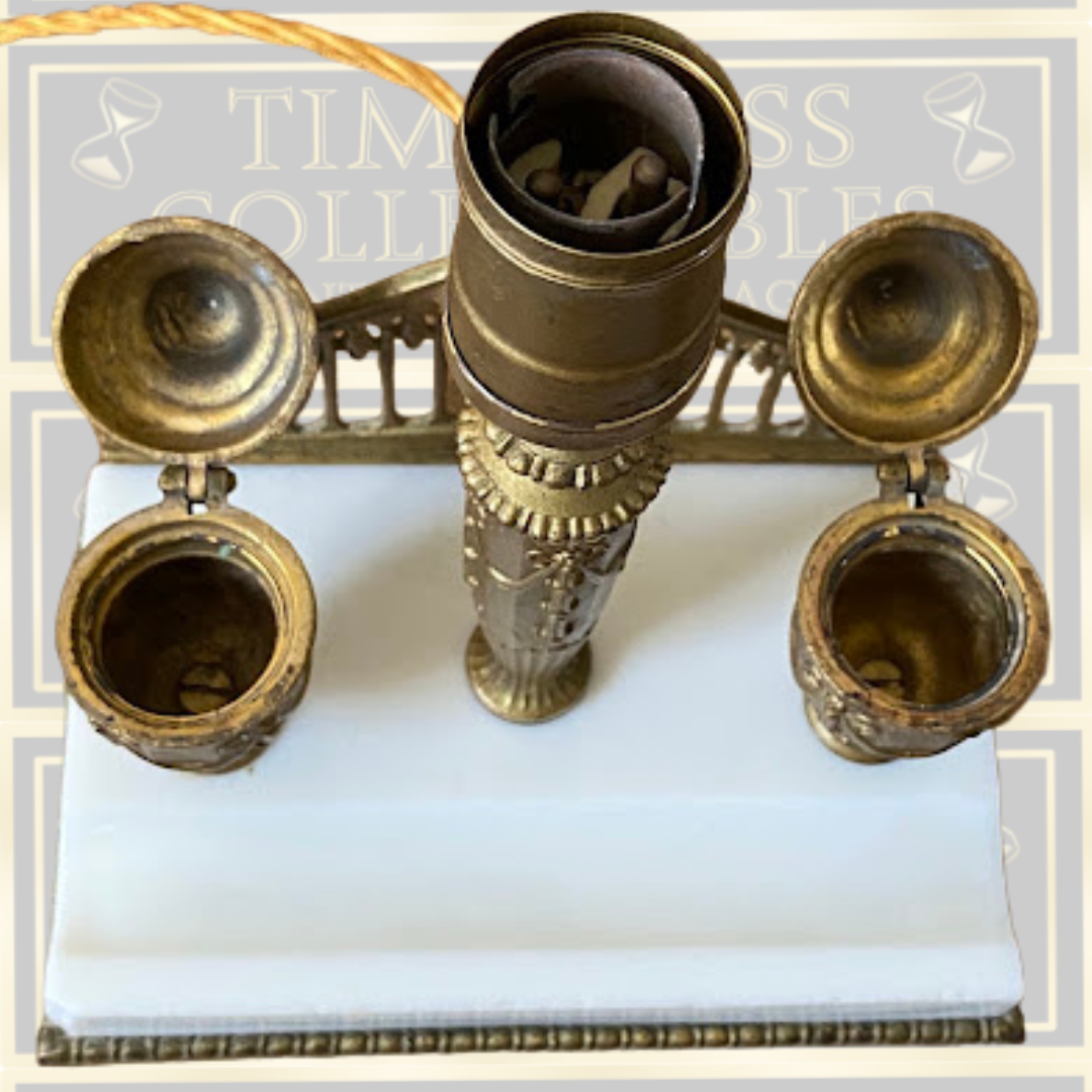 Antique Neoclassical Style Table Lamp & Ink Stands