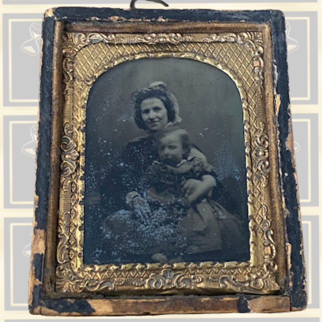 Antique Victorian Ambrotype Mother & Child Photograph