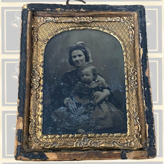 Antique Victorian Ambrotype Mother & Child Photograph