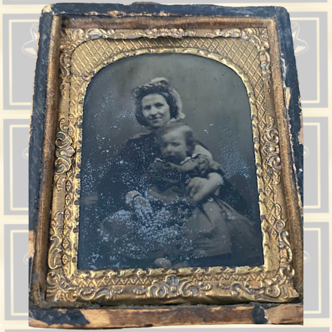 Antique Victorian Ambrotype Mother & Child Photograph