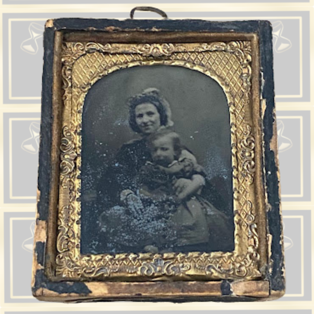 Antique Victorian Ambrotype Mother & Child Photograph