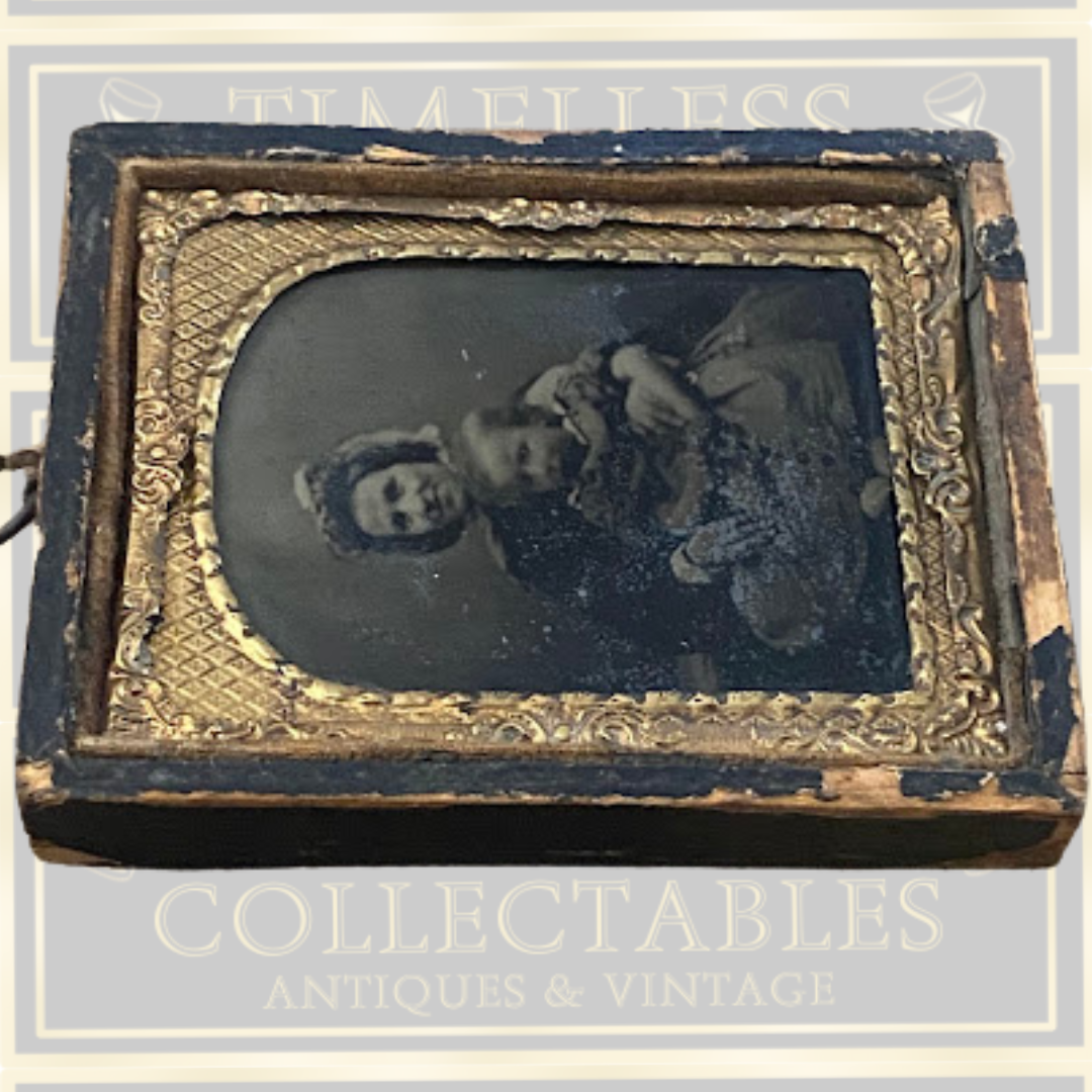 Antique Victorian Ambrotype Mother & Child Photograph
