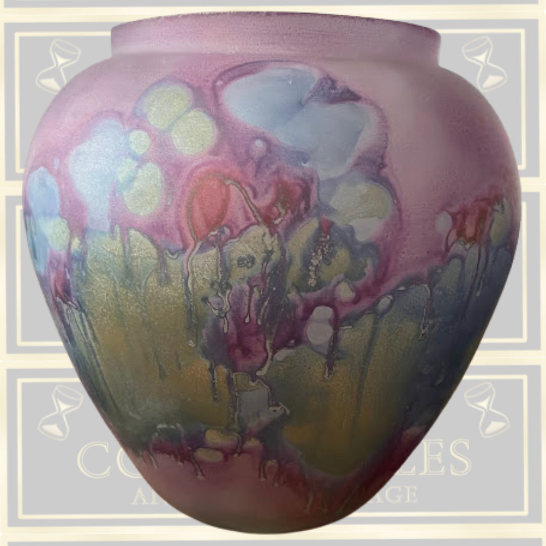 Vintage Pair B.Z.T LTD Nouveau Art Glass Vases