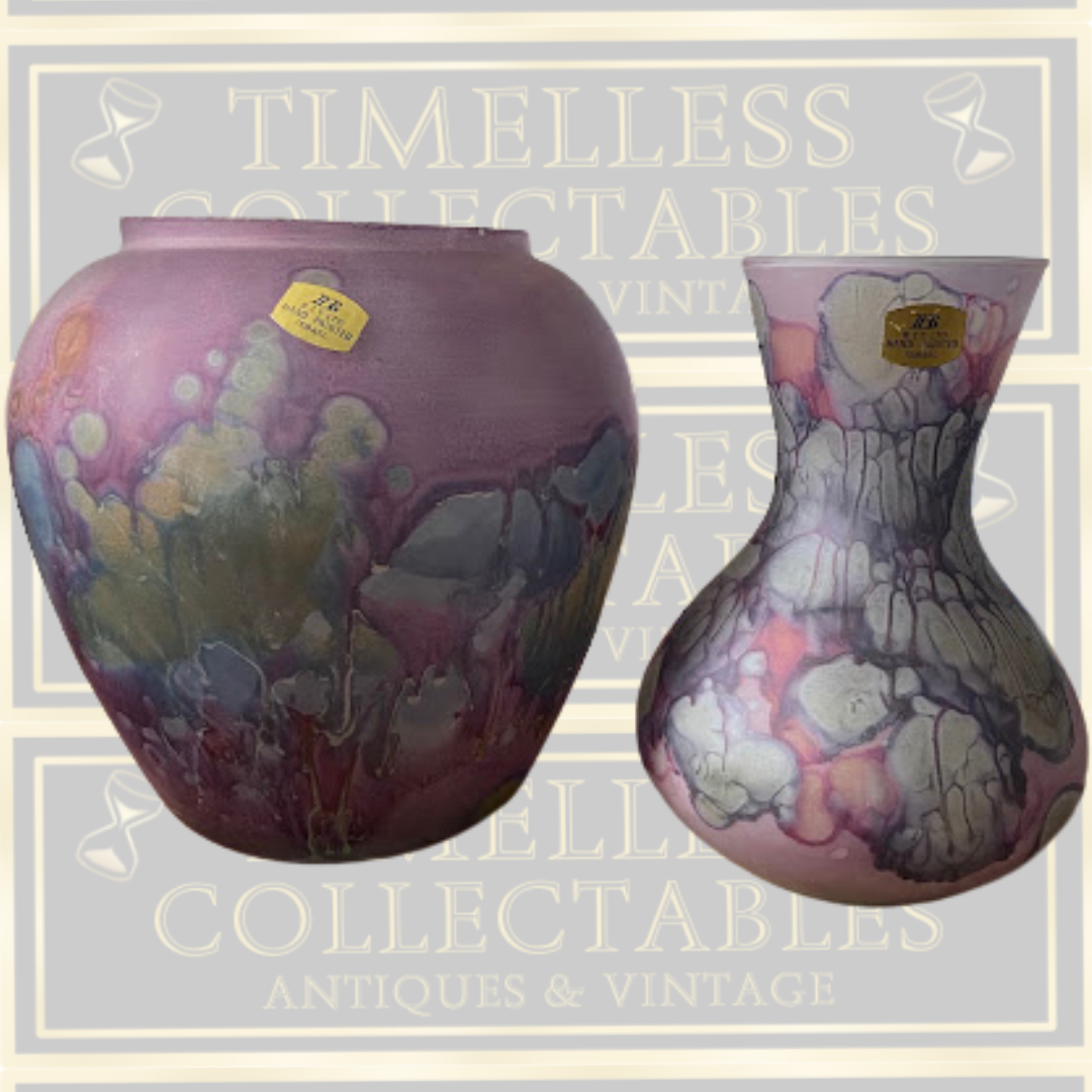 Vintage Pair B.Z.T LTD Nouveau Art Glass Vases
