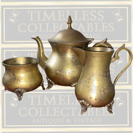 Vintage Engraved Brass Tea Serving Set
