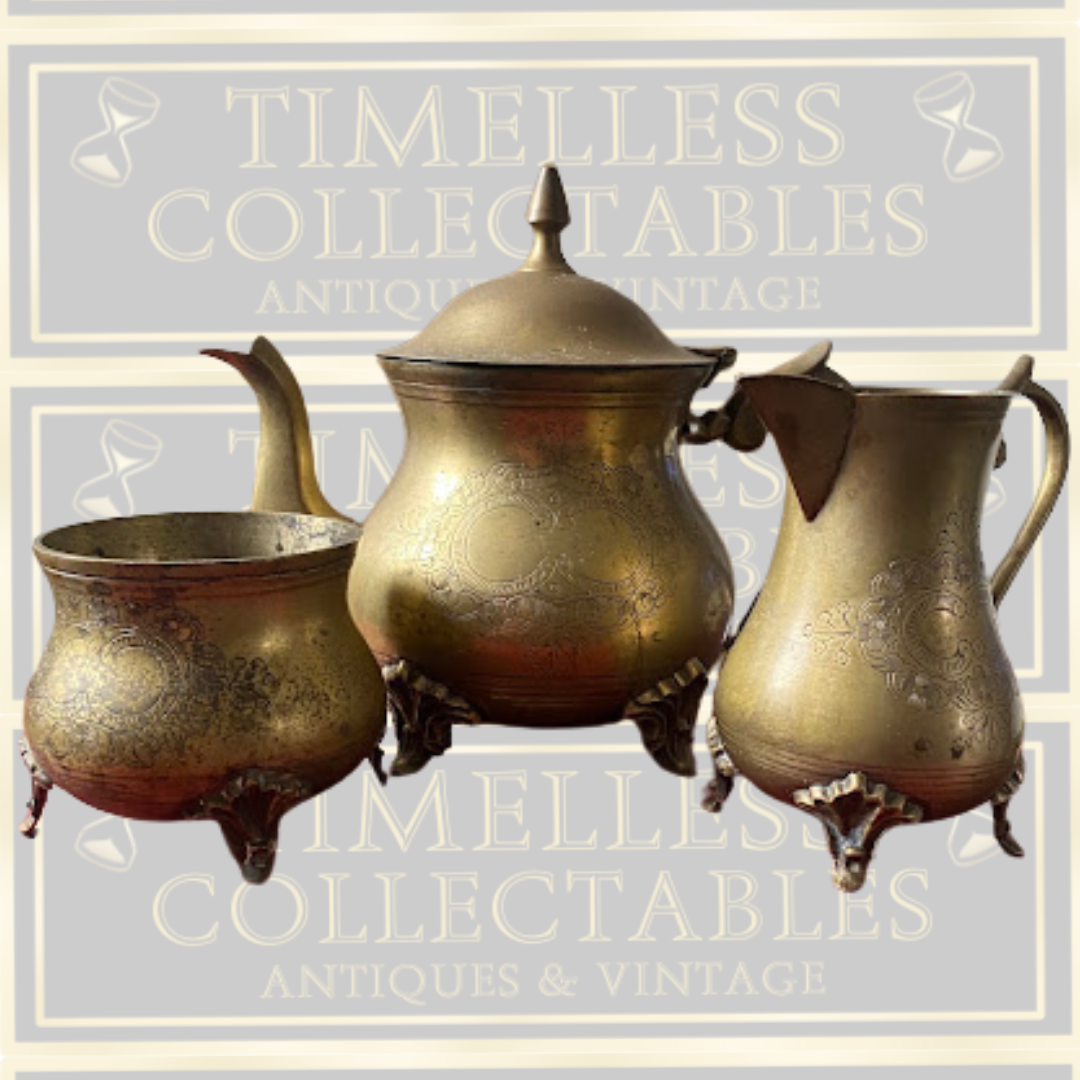 Vintage Engraved Brass Tea Serving Set