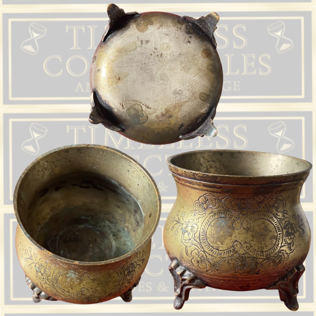 Vintage Engraved Brass Tea Serving Set