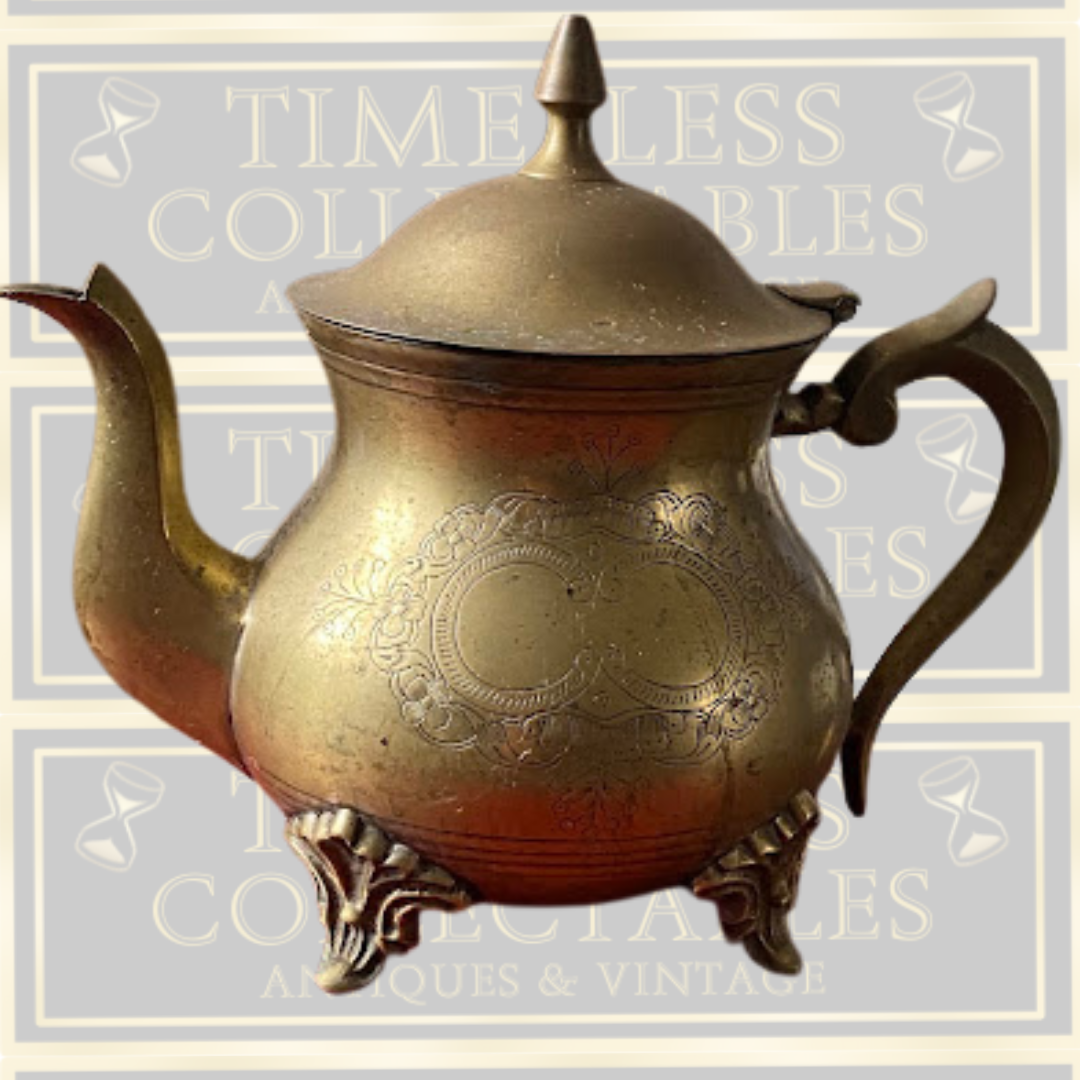 Vintage Engraved Brass Tea Serving Set