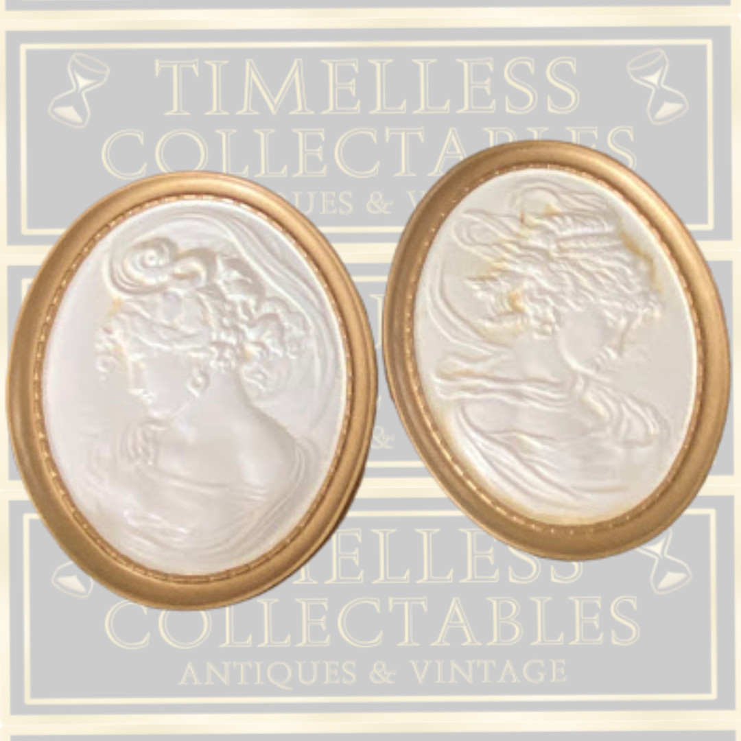 Vintage Oval Wall "East Wind"&"West Wind" Cameo Plaques