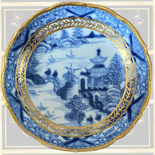Antique Chinese Qing Porcelain Berry Bowl Blue & White Gilded