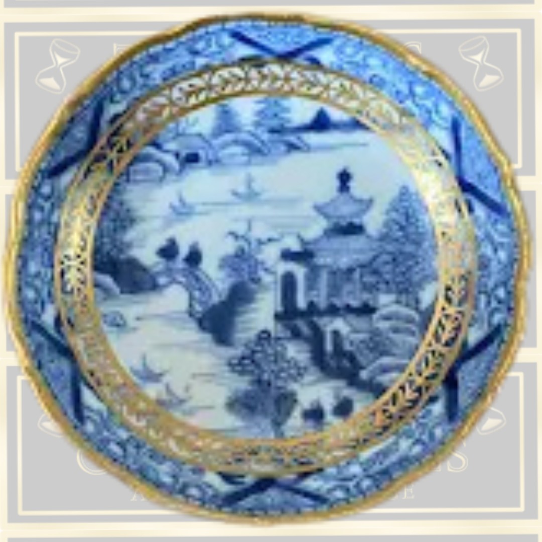 Antique Chinese Qing Porcelain Berry Bowl Blue & White Gilded