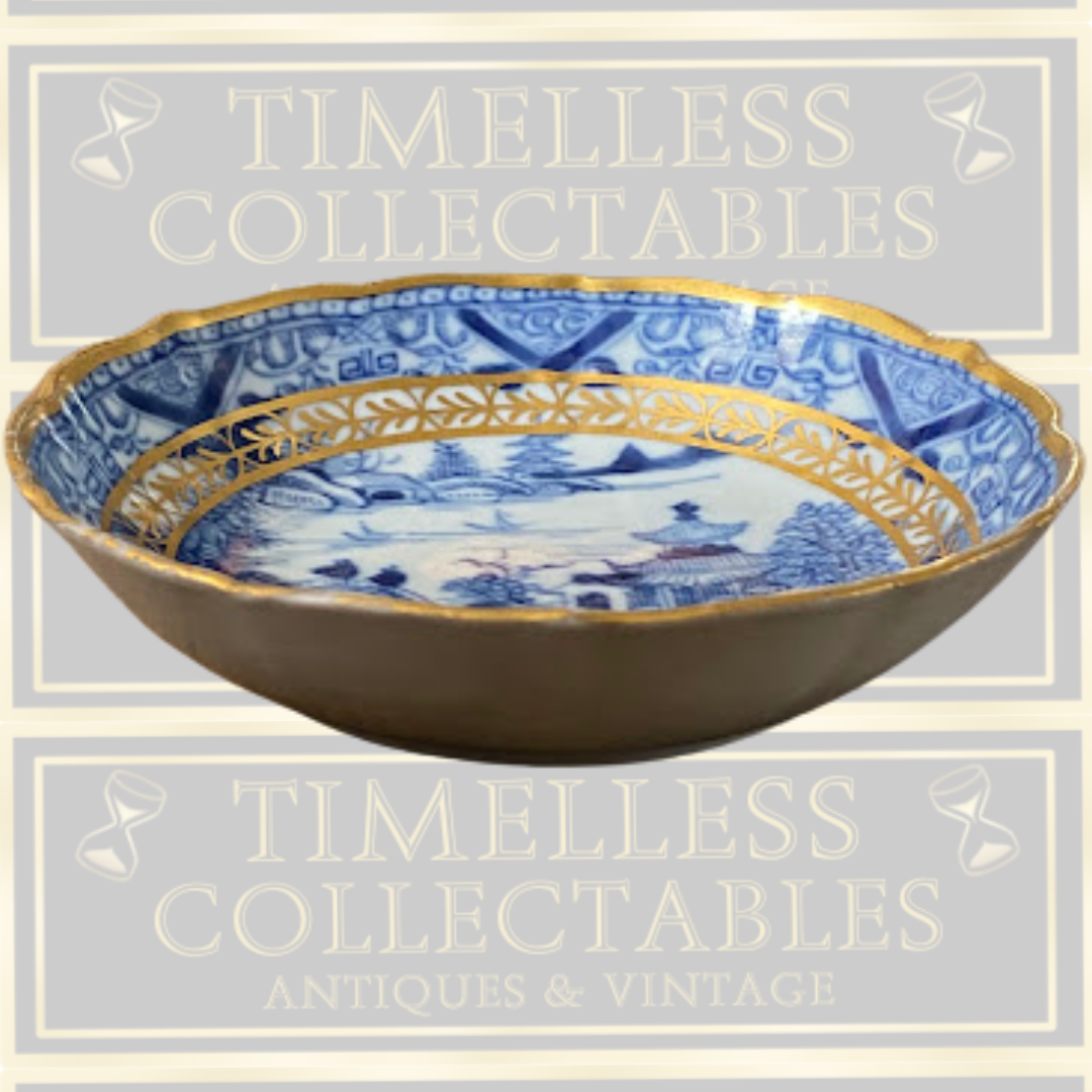 Antique Chinese Qing Porcelain Berry Bowl Blue & White Gilded