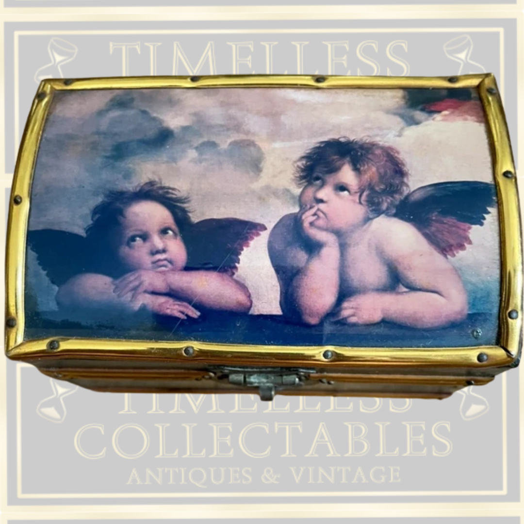 Vintage Brass & Wooden Cherubs Trinket Box