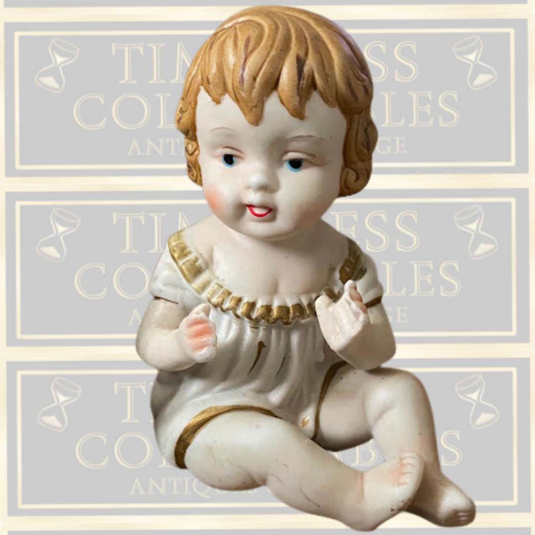 Vintage Pair German Bisque Porcelain Piano Baby Figurines