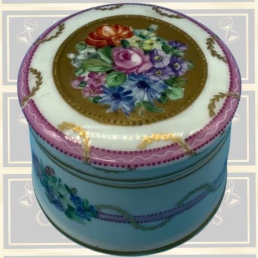 Antique Sevres Porcelain Floral Lidded Trinket Box