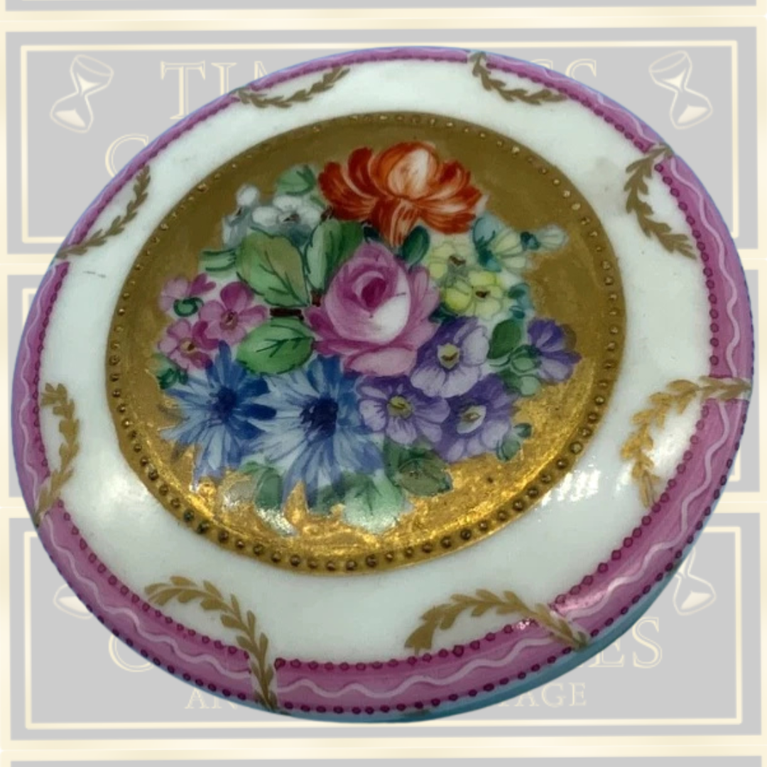 Antique Sevres Porcelain Floral Lidded Trinket Box