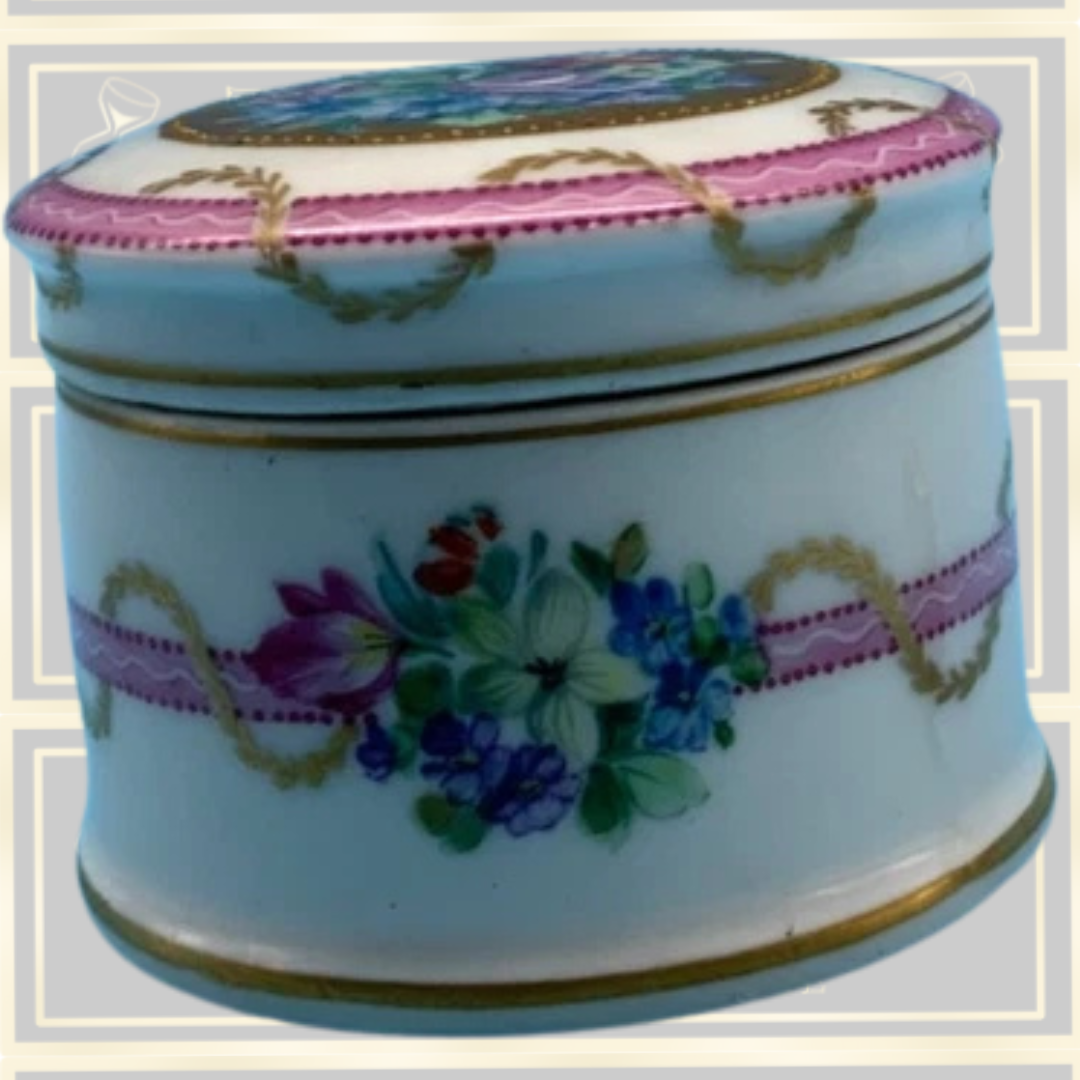 Antique Sevres Porcelain Floral Lidded Trinket Box