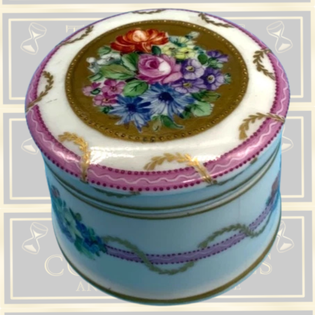 Antique Sevres Porcelain Floral Lidded Trinket Box